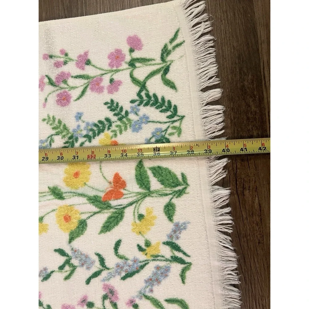 Vtg 1970s Dundee‎ Pink & Blue Flower Power Towel, Hand Towel, & Washcloth Fringe